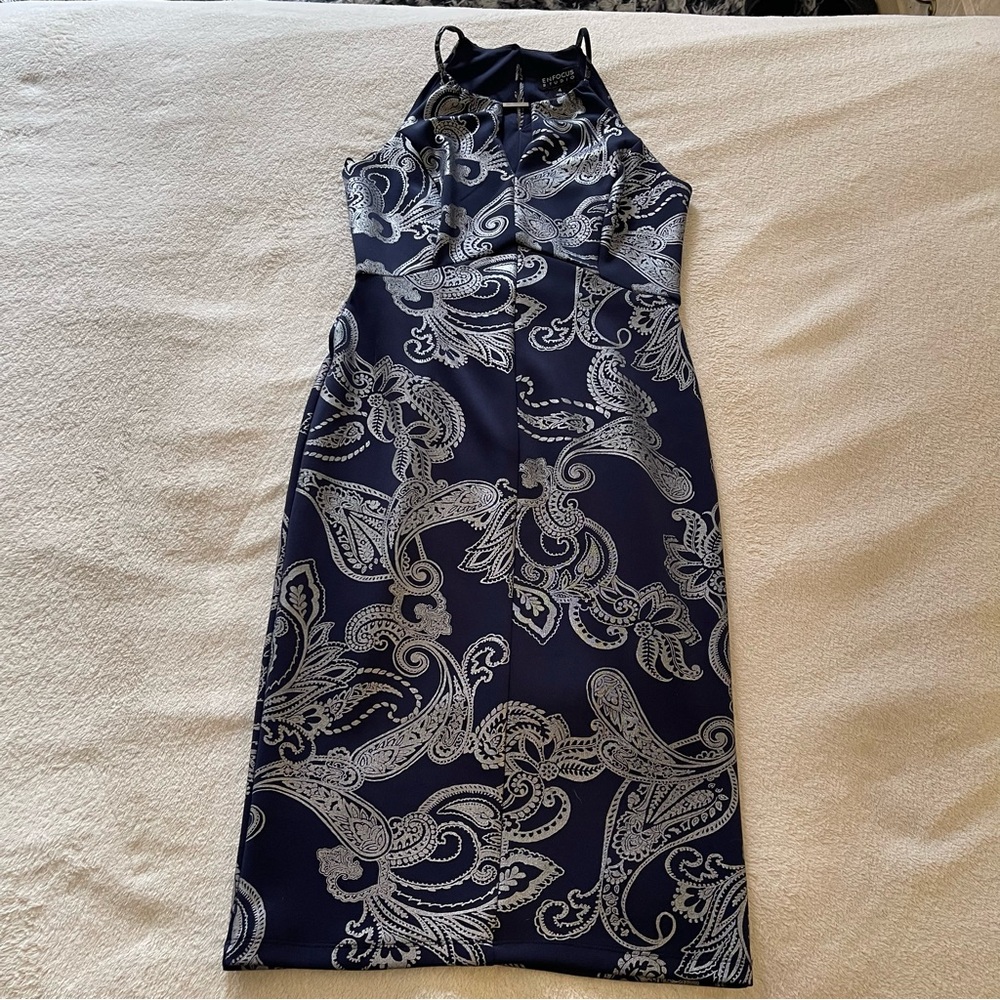 Enfocus Studio Silver Blue Halter Midi Dress